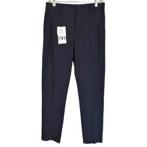NWT Zara Checked Navy Blue Suit Trousers 29 Academia Office Corporate Classic